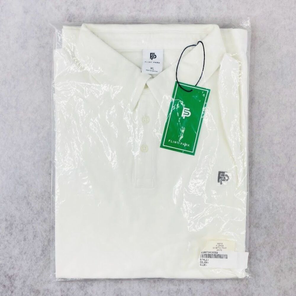 Flint Park Polo Mens XL White Short Sleeve Casual Tennis Organic Sweat Wicking
